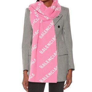💯 Authentic Balenciaga Pink and White Wool Blend Muffler Scarf NWT